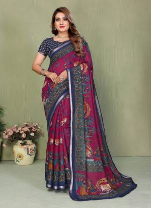 Looking These Party Wear Saree in Fine Colored.These Saree And Blouse is Fabricated On Mul Cotton.Its Beautified With Designer Kalamkari Printed.