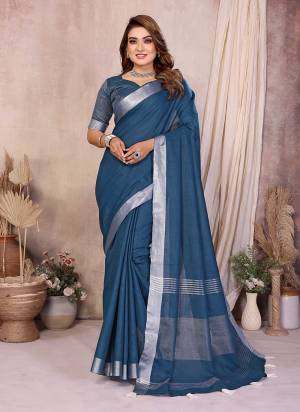 Garb These Party Wear Saree in Fine Colored.These Saree And Blouse is Fabricated On Linen Cotton.Its Beautified With Woven Silver Jari Borser Pallu Designer.