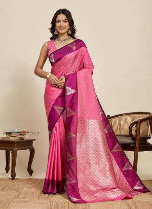 Attractive This Party Wear Saree Paired With Blouse.This Saree And Blouse Are Soft Silk Fabric With Woven Jari Designer. Buy This Pretty Saree Now.