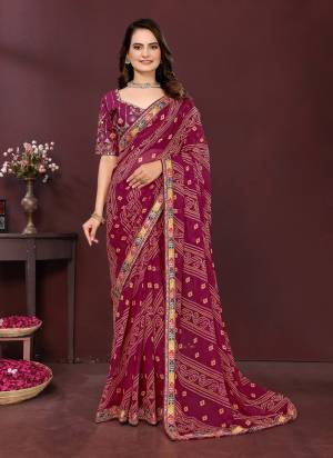 Garb These Party Wear Saree in Fine Colored.These Saree Are Georgette Are Georgette And Blouse is Art Silk Fabricated.Its Beautified With Designer Bandhani Printed With Embroidery Work Lace Border And Blouse.