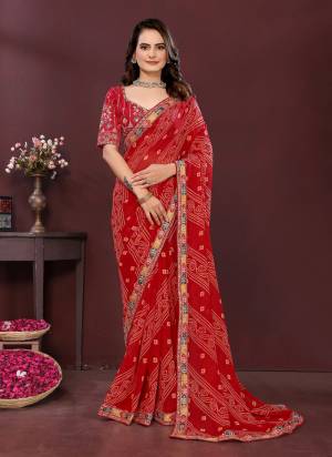 Garb These Party Wear Saree in Fine Colored.These Saree Are Georgette Are Georgette And Blouse is Art Silk Fabricated.Its Beautified With Designer Bandhani Printed With Embroidery Work Lace Border And Blouse.