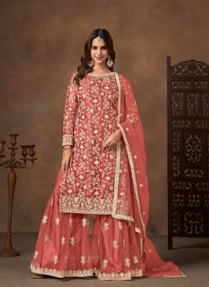 Looking These Beautiful Party Wear Fine Color Plazzo Suits.These Top Are Net And Dupatta Are Net And Bottom Net Fabricated.Its Beautified With Designer Sequance Embroidery Work.