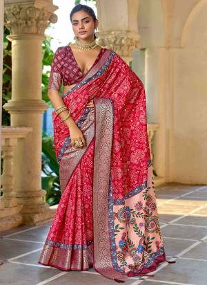 Looking These Traditinol Party Wear Saree in Fine Colored.These Saree Are Silk And Blouse is Fabricated On Silk Pair.Its Beautified With Woven Designer,Bandhani Ajrakh Printed.