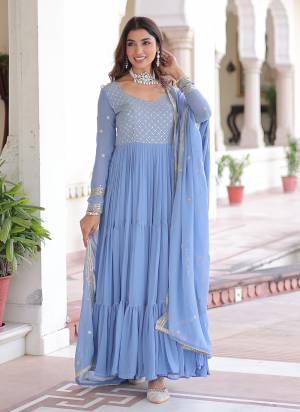 Garb These Beautiful Party Wear Readymade Long Gown With Dupatta.These Gown is Fabricated On Faux Georgette And Faux Georgette Dupatta.Its Beautified With Sequance,Jari Embroidery Work.