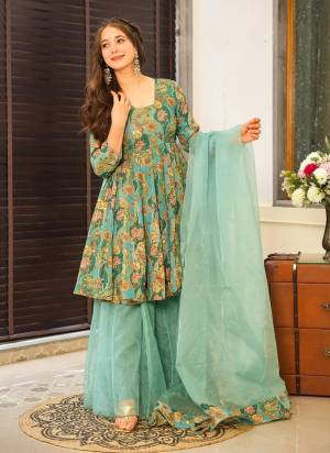 Attractive Looking These Beautiful Looking Readymade Sharara Suits.These Top Are Silk And Bottom is Fabricated On Organza And Organza Dupatta.Its Beautified With Designer Digital Printed.