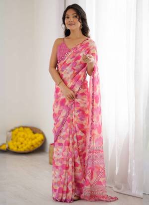 Attractive These Party Wear Saree in Fine Colored.These Saree Are Georgette And Blouse is Georgette Fabricated.Its Beautified With Designer Printed With Mirror Cut Border.