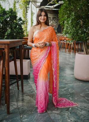 Looking These Fancy Party Wear Saree in Fine Pedding Colored.These Saree Are Fendy Satin And Blouse is Fendy Satin Fabricated.Its Beautified With Pedding Doul Color,Designer Beads Hand Work.