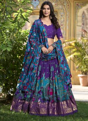 Looking These Party Wear Lehenga Choli in Fine Colored. These Lehenga And Blouse Are Tussar Silk And Dupatta Are Fabricated On Tussar Silk Fabriced. It is Beautified With Designer Kashmiri Foil  Printed.