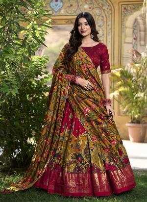Looking These Party Wear Lehenga Choli in Fine Colored. These Lehenga And Blouse Are Tussar Silk And Dupatta Are Fabricated On Tussar Silk Fabriced. It is Beautified With Designer Kashmiri Foil  Printed.