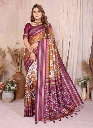 Attractive These Festive Wear Saree in Fine Colored.These Saree And Blouse is Fabricated On Soft Silk.Its Beautified With Weaving Ikkat Jacquard Designer.