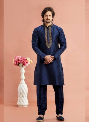 Looking These Party Wear Mans Wear Kutra Payjama wearing this fashionable. These Kurta Are Banarasi Silk And Payjama Art Silk finest Fabriced With Designer Embroidery Work.