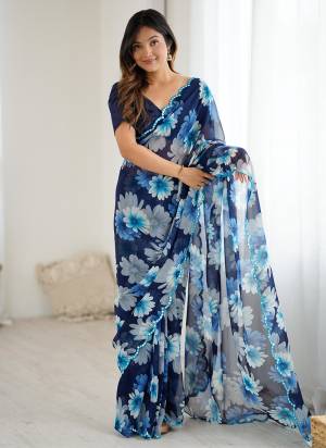 Looking These Party Wear Saree in Fine Colored.These Saree Are Georgette And Blouse is Georgette Fabricated.Its Beautified With Designer Printed With Mirrar Cut Work.