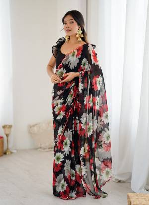 Looking These Party Wear Saree in Fine Colored.These Saree Are Georgette And Blouse is Georgette Fabricated.Its Beautified With Designer Printed With Mirrar Cut Work.