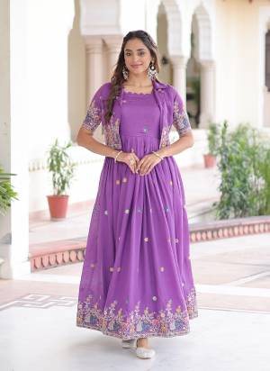 Garb These Beautiful Looking Party Wear Readymade Long Gown With Koti.These Gown Are Vichitra Silk And Koti is Fabricated On Vichitra Silk.Its Beautified With Designer Jari,Sequance,Thread Embroidery Work.