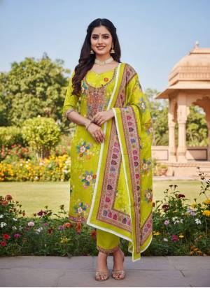 Grab These Disigner Suit in Fine Colored Pair With Bottom And Dupatta.These Top Are Chinon And Dupatta Are Fabricated On Chinon Pair With Santoon Bottom.Its Beautified With Designer Digital Printed With Neck Coding Work.