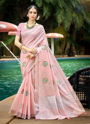 Garb These Fastive And Party Wear Saree in Fine Colored.These Saree And Blouse is Fabricated On Linen.Its Beautified With Woven Pallu Border Designer With Embroidery Work.