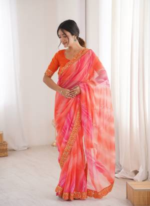 Attractive These Party Wear Saree in Fine Colored.These Saree Are Georgette Chiffon And Blouse is Banglori Fabricated.Its Beautified With Designer Pedding Laheriya Gold Foil Printed With Embroidery Work Lace Border.