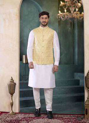 Looking These Party Wear Mans Wear Top Bottom With Jacket wearing this fashionable. Tailored Top Bottom Are Banarasi Silk And Jacket On Art Silk Fabriced With Solid With Designer Embroidery Work Jacket.