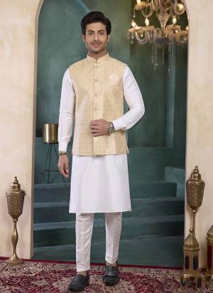 Looking These Party Wear Mans Wear Top Bottom With Jacket wearing this fashionable. Tailored Top Bottom Are Banarasi Silk And Jacket On Art Silk Fabriced With Solid With Designer Embroidery Work Jacket.