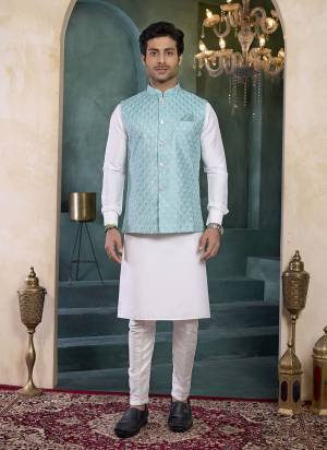 Looking These Party Wear Mans Wear Top Bottom With Jacket wearing this fashionable. Tailored Top Bottom Are Banarasi Silk And Jacket On Art Silk Fabriced With Solid With Designer Embroidery Work Jacket.