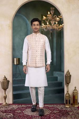 Looking These Party Wear Mans Wear Top Bottom With Jacket wearing this fashionable. Tailored Top Bottom Are Banarasi Silk And Jacket On Art Silk Fabriced With Solid With Woven Designer Jacket.