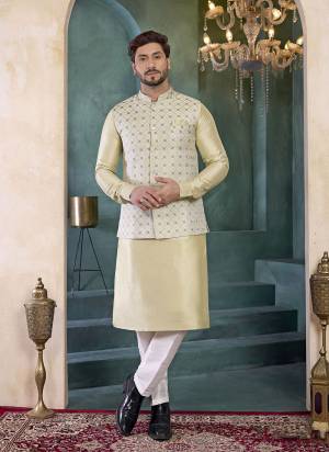 Looking These Party Wear Mans Wear Top Bottom With Jacket wearing this fashionable. Tailored Top Bottom Are Banarasi Silk And Jacket On Art Silk Fabriced With Solid With Woven Designer Jacket.