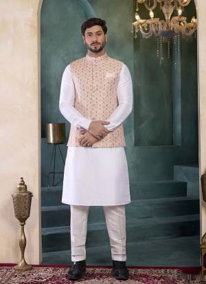 Looking These Party Wear Mans Wear Top Bottom With Jacket wearing this fashionable. Tailored Top Bottom Are Banarasi Silk And Jacket On Art Silk Fabriced With Solid With Woven Designer Jacket.