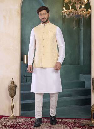 Looking These Party Wear Mans Wear Top Bottom With Jacket wearing this fashionable. Tailored Top Bottom Are Banarasi Silk And Jacket On Art Silk Fabriced With Solid With Woven Designer Jacket.