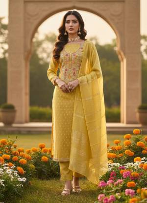 Looking These Disigner Suit in Fine Colored Pair With Bottom And Dupatta.These Top Are Simmer Jacquard And Dupatta Are Fabricated On Simmer Jacquard Pair With Santoon Bottom.Its Beautified With Woven Designer With Embroidery Work.