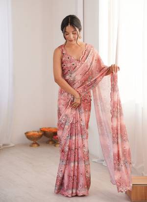 Garb These Party Wear Saree in Fine Colored.These Saree Are Chinon And Blouse is Chinon Fabricated.Its Beautified With Designer Digital Printed With Mirror Cut Work Border.
