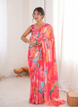 Garb These Party Wear Saree in Fine Colored.These Saree Are Chinon And Blouse is Chinon Fabricated.Its Beautified With Designer Digital Printed With Mirror Cut Work Border.