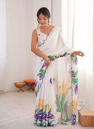 Garb These Party Wear Saree in Fine Colored.These Saree Are Chinon And Blouse is Chinon Fabricated.Its Beautified With Designer Digital Printed With Mirror Cut Work Border.