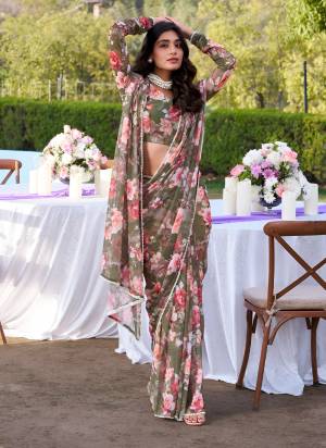 Garb These Party Wear Ready To Wear Saree in Fine Colored.These Saree Are Georgette And Blouse is Georgette Fabricated.Its Beautified With Floral Designer Printed With Moti Lace.