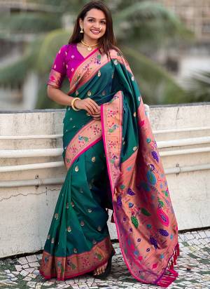 Looking These Party Wear Saree in Fine Colored.These Saree And Blouse is Fabricated On Soft Silk.Its Beautified With Weaving Meenakari Paithani Designer.