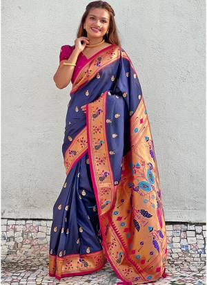 Looking These Party Wear Saree in Fine Colored.These Saree And Blouse is Fabricated On Soft Silk.Its Beautified With Weaving Meenakari Paithani Designer.