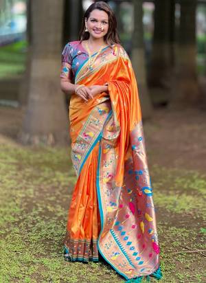 Looking These Party Wear Saree in Fine Colored.These Saree And Blouse is Fabricated On Soft Silk.Its Beautified With Weaving Meenakari Paithani Designer.