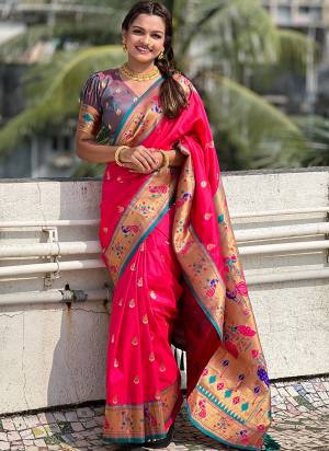 Looking These Party Wear Saree in Fine Colored.These Saree And Blouse is Fabricated On Soft Silk.Its Beautified With Weaving Meenakari Paithani Designer.