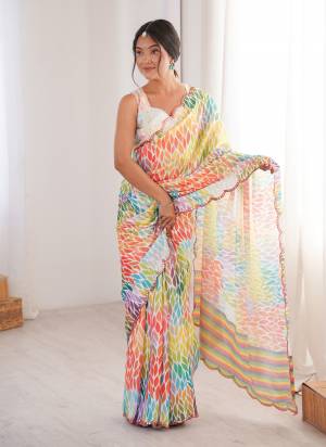 Garb These Party Wear Saree in Fine Colored.These Saree Are Chinon And Blouse is Chinon Fabricated.Its Beautified With Designer Digital Printed With Mirror Cut Work Border.