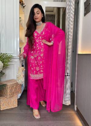 Garb These Suit in Fine Colored Pair With Bottom And Dupatta.These Top Are Chinon And Bottom Are Fabricated On Chinon Pair With Nazmin Dupatta.Its Beautified With Designer Embroidery Work.