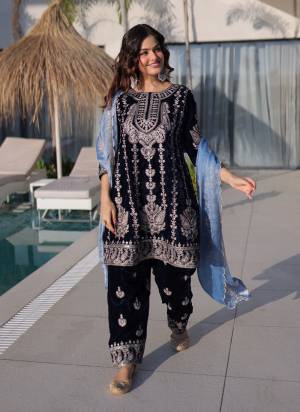 Attactive These Beautiful Looking Readymade Suit With Dupatta.These Top And Bottom Are Velvet And Dupatta is Fabricated On Fendy Silk.Its Beautified With Designer Jari Embroidery Work.