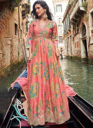 Attractive These Party Wear Free Size Stitched Anarkali Suit in Fine Colored Pair With Dupatta.These Top And Dupatta Are Chinon Pair With Santoon Inner.Its Beautified With Designer Digital Printed With Embroidery Work.