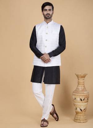 Looking These Party Wear Mans Wear Top Bottom With Jacket wearing this fashionable. Tailored Top Bottom Are Banarasi Silk And Jacket On Art Silk Fabriced With Solid With Designer Embroidery Work Jacket.