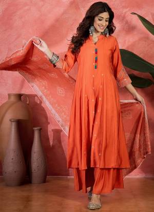 Garb These Beautiful Looking Readymade Plazzo Suits.These Top And Bottom Are Chanderi Silk And Dupatta Are Chanderi Silk Fabricated.Its Beautified  With Disigner Embroidery Work.