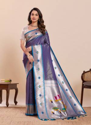 Garb This Party Wear Saree Paired With Blouse.This Saree And Blouse Are Soft Silk Fabric With Woven Paithani Meenakari Designer. Buy This Pretty Saree Now.