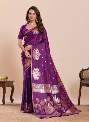 Looking This Party Wear Saree Paired With Blouse.This Saree And Blouse Are Soft Silk Fabric With Woven Golden Jari Swan Designer. Buy This Pretty Saree Now.