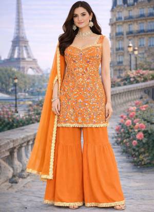 Attrective These Beautiful Looking Readymade Sharara Suits.These Top And Bottom Are Georgette And Net Dupatta Fabricated.Its Beautified  With Disigner Embroidery Work.