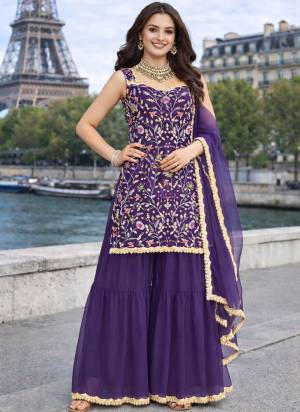 Attrective These Beautiful Looking Readymade Sharara Suits.These Top And Bottom Are Georgette And Net Dupatta Fabricated.Its Beautified  With Disigner Embroidery Work.