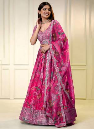 For A Designer Look,Grab These Lehenga Choli in Fine Colored.These Lehenga And Blouse Are Fabricated On Organza Pair With Dupatta Are Organza.Its Beautified With Digital Floral Printed Designer With Sequance Embroidery Work.