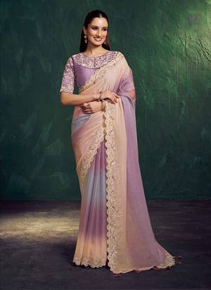 Look Attractive These Designer Party Wear Fancy Saree With Stitched Blouse in Fine Colored.These Saree Are Sheded Moss And Blouse Moss Georgette Fabricated.Its Beautified Fancy Designer Embroidery, Hand Work.