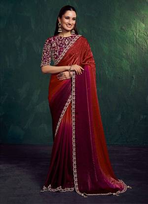 Look Attractive These Designer Party Wear Fancy Saree With Stitched Blouse in Fine Colored.These Saree Are Two Tone Shaded And Blouse Raw Satin Silk Fabricated.Its Beautified Fancy Designer Embroidery, Hand Work.